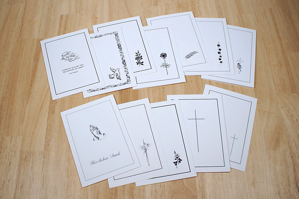 Beispiele von klassischen Trauerkarten in schwarzweiß