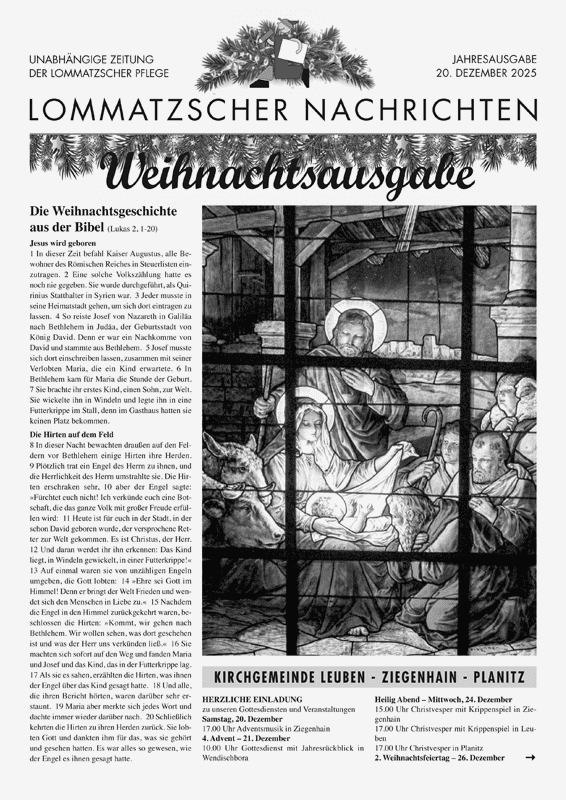 Aktuelle Ausgabe der Lommatzscher Nachrichten